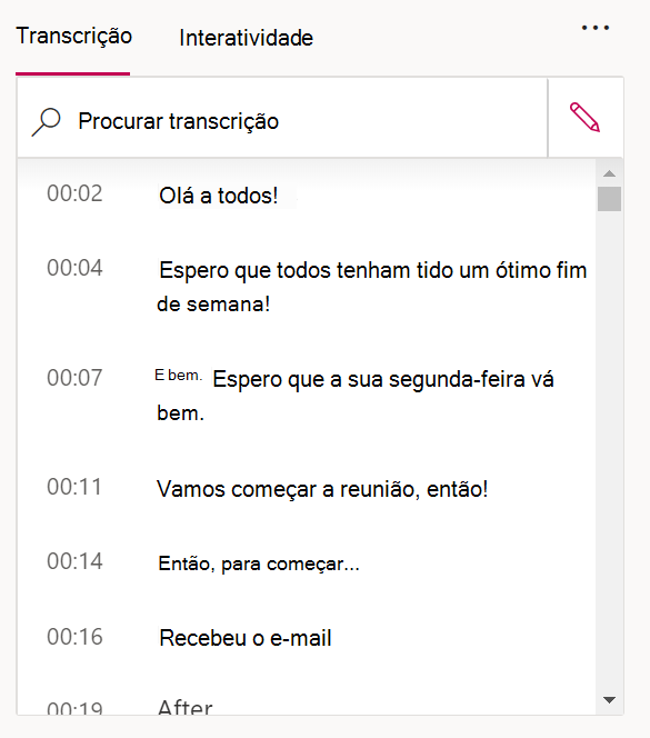 Captura de tela mostrando uma transcrição.