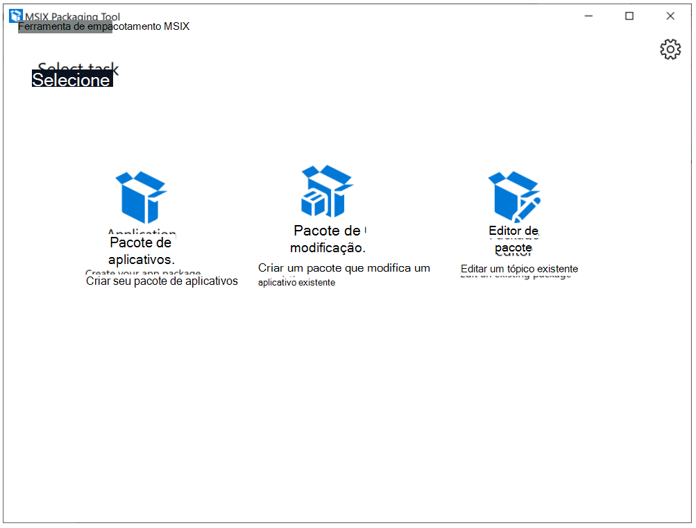 Captura de tela da Ferramenta de Embalagem MSIX.