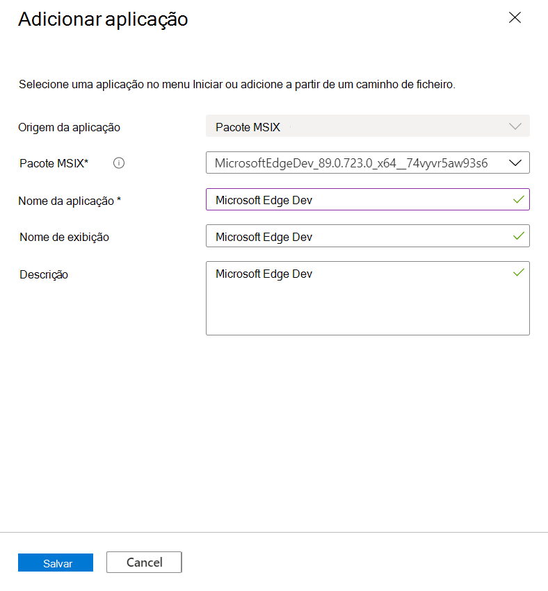 Captura de tela da adição de um pacote M S I X a um grupo de aplicativos.