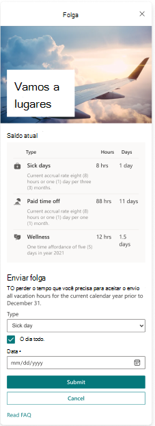 Captura de tela do cartão de folga personalizado.
