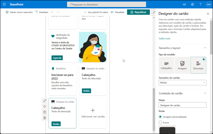 Captura de tela do designer de cartão.