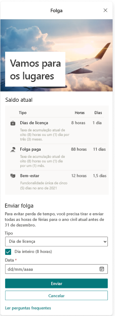 Captura de tela de um cartão de folga.