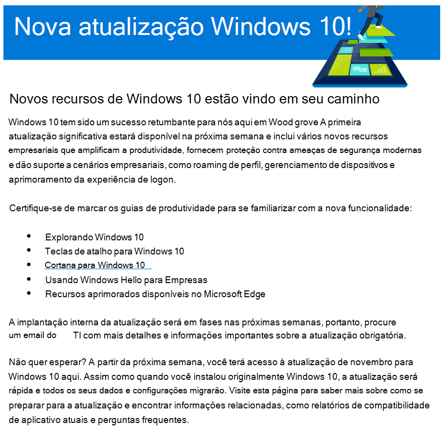 Email informativo sobre a atualização