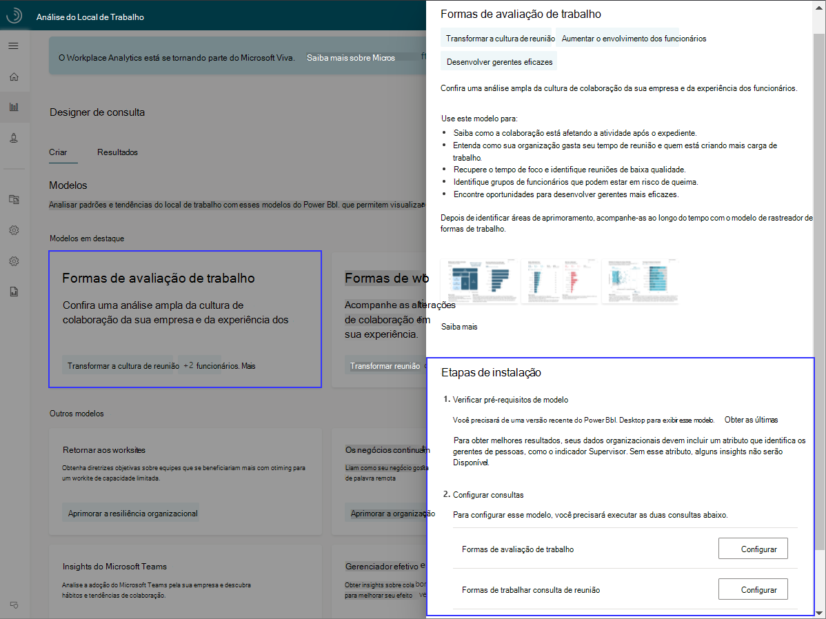 Maneiras de configurar o modelo de avaliação de trabalho.