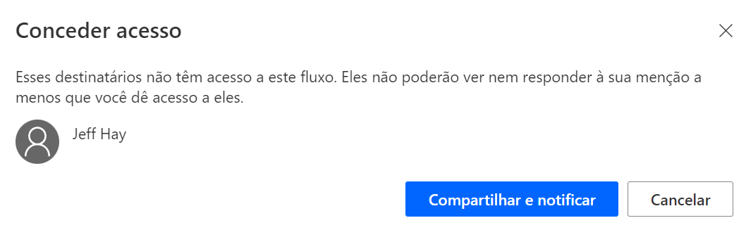 Captura de tela mostrando o prompt para conceder acesso a um usuário que não foi adicionado como coproprietário, mas que você mencionou em um comentário.