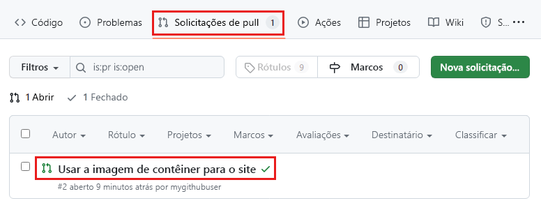 Captura de tela do GitHub mostrando a lista de solicitações de pull abertas no repositório.