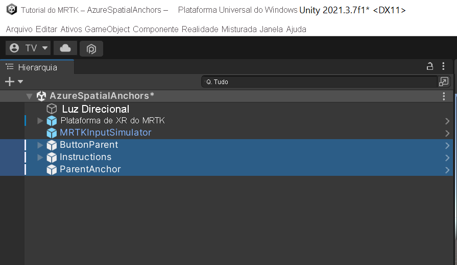 Screenshot of prefabs added to the Hierarchy pane.