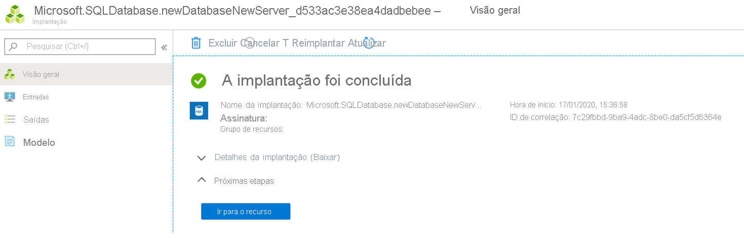 A captura de tela que mostra que a implantação está concluída.