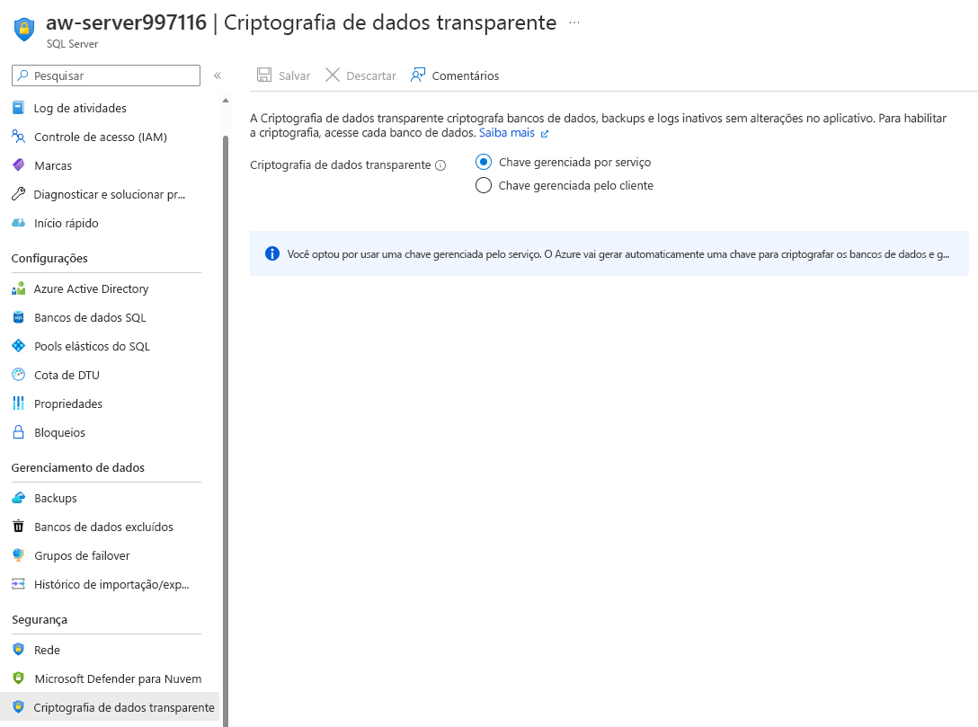 Captura de tela do modo de exibição do servidor de opções do TDE.