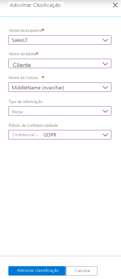 Screenshot of how to add a name-related classification for MiddleName.