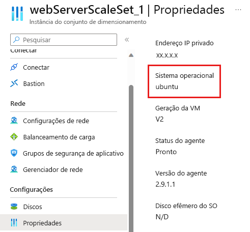 Captura de tela do portal do Azure mostrando o sistema operacional do conjunto de dimensionamento de máquinas virtuais.