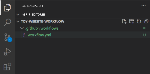 Screenshot of the Visual Studio Code Explorer, with the .github/workflows folder and the workflow.yml file shown.