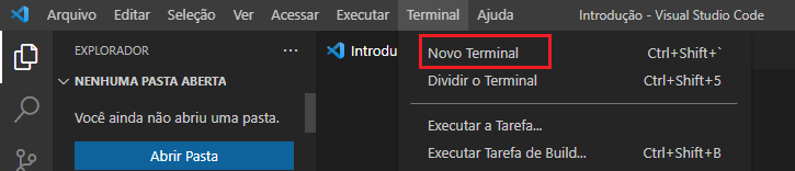 Captura de tela da nova seleção de terminal no Visual Studio Code.