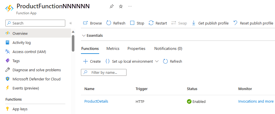 Captura de tela das seleções de menu para abrir a função ProductDetails.