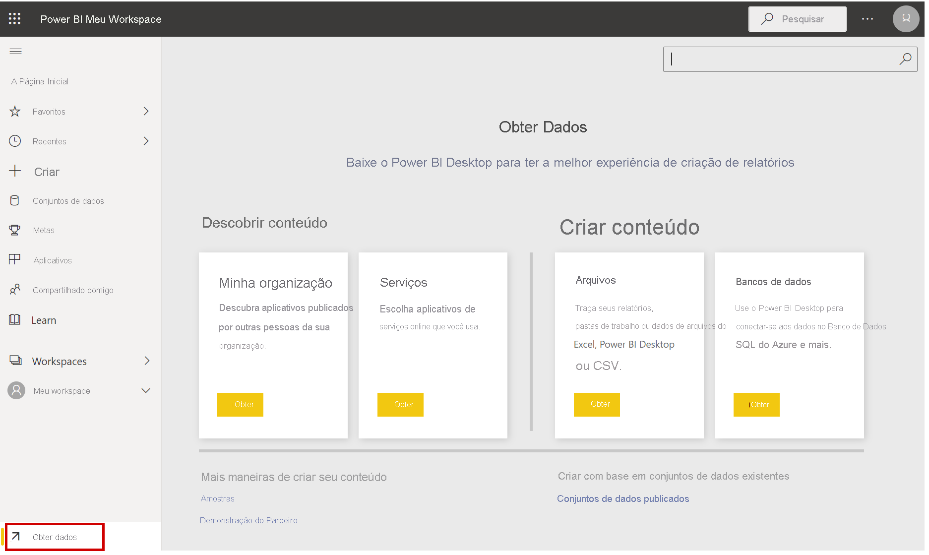 Obter dados no serviço do Power BI