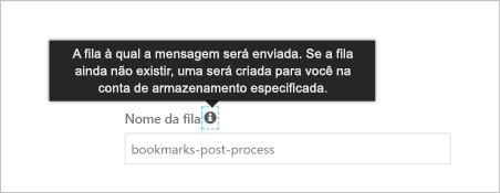 Captura de tela mostrando a mensagem de que a fila será criada automaticamente.