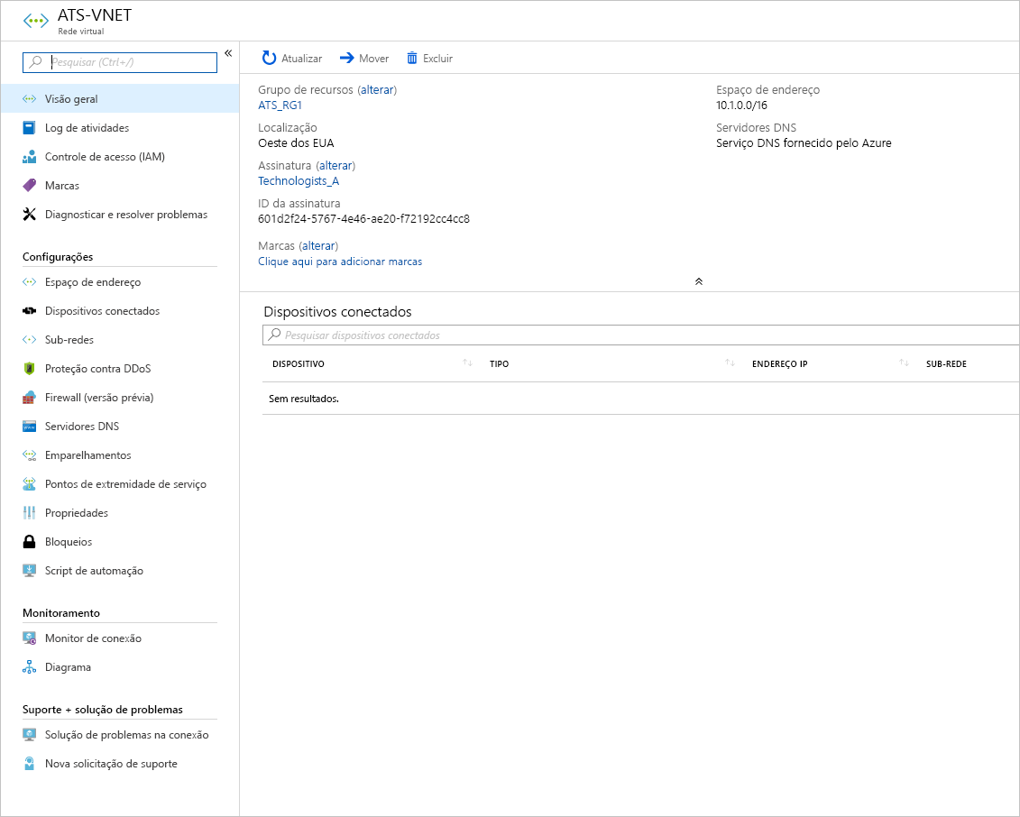 Screenshot of the Azure portal showing an example pane for configuring a virtual network.