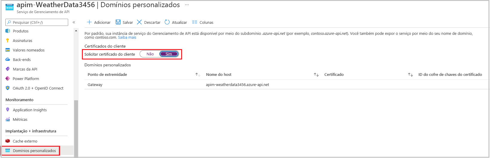 Configurar o gateway para solicitar certificados.