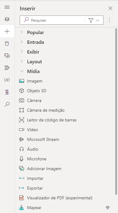 Captura de tela do menu de controles de mídia.