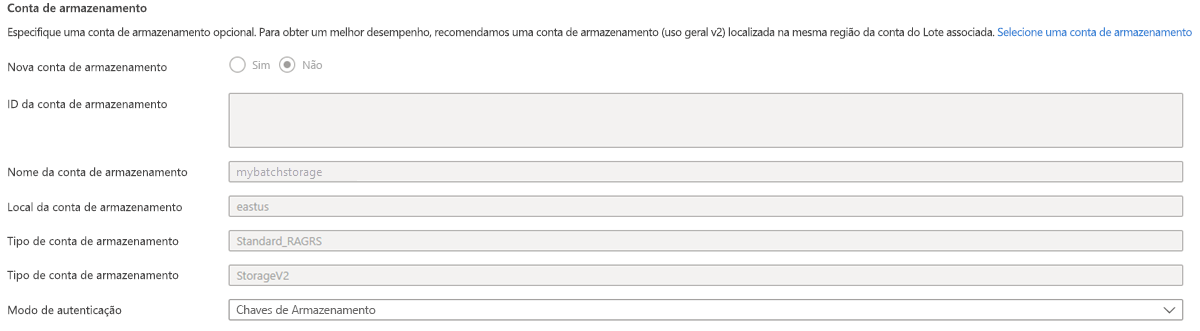 Uma captura de tela da caixa de diálogo para criar uma conta de armazenamento no portal do Azure.