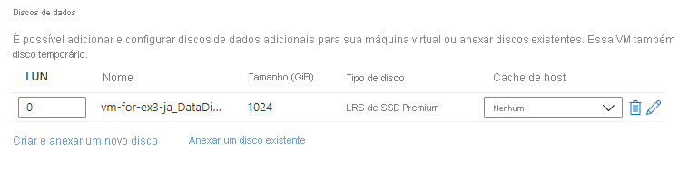 Captura de tela mostrando o disco recém-adicionado na VM.