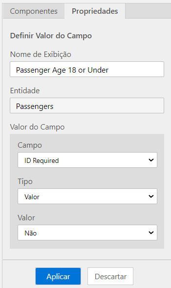 Captura de tela de Propriedades com os valores inseridos e botão Aplicar.