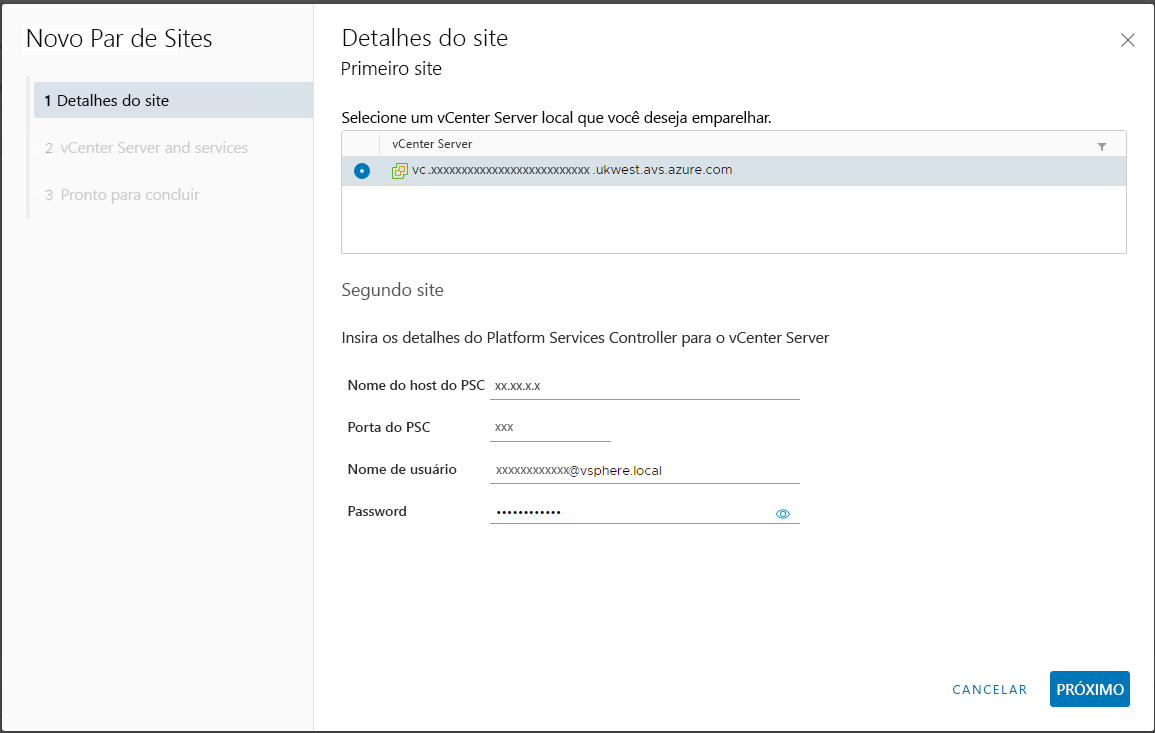 Screenshot of the Disaster recovery tab in Azure VMware Solution. The vSphere Replication option is selected under Setup replication.