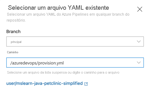 Captura de tela que mostra o formato do novo pipeline do Azure.