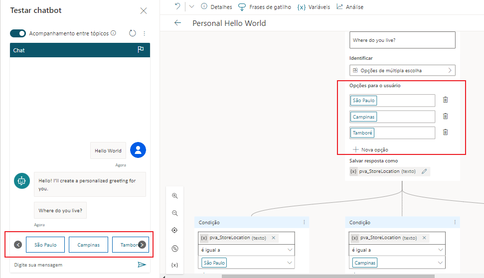 Captura de tela de Rastrear conversa no Microsoft Copilot Studio.