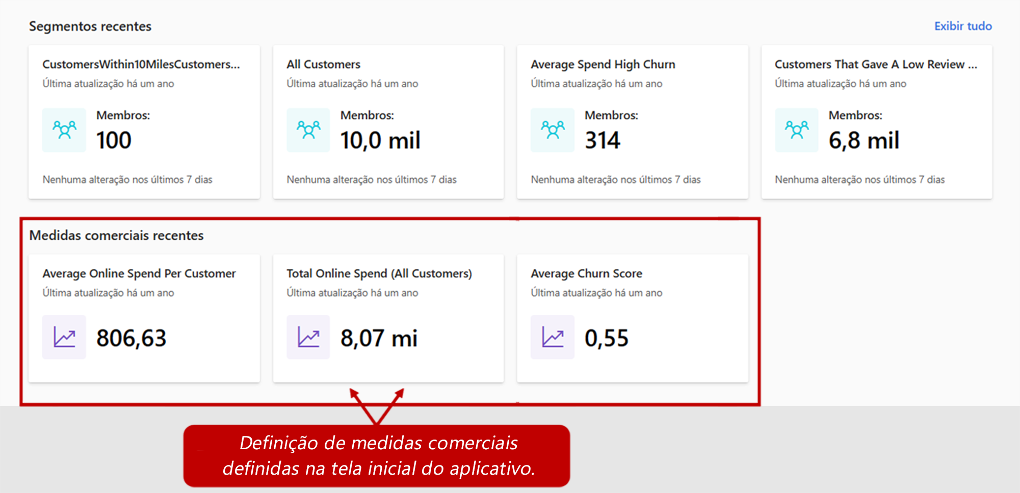 Captura de tela que mostra medidas no aplicativo.