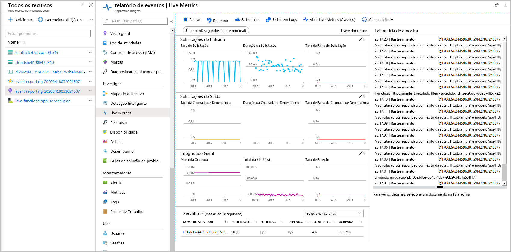 Image showing Application Insights and Live Metrics highlights.