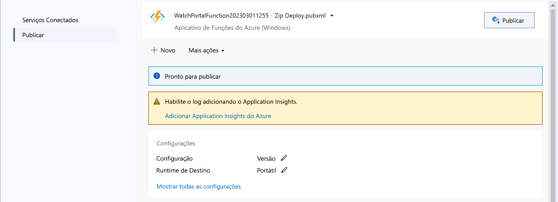 [Captura de tela do Visual Studio realçando Conclusão.