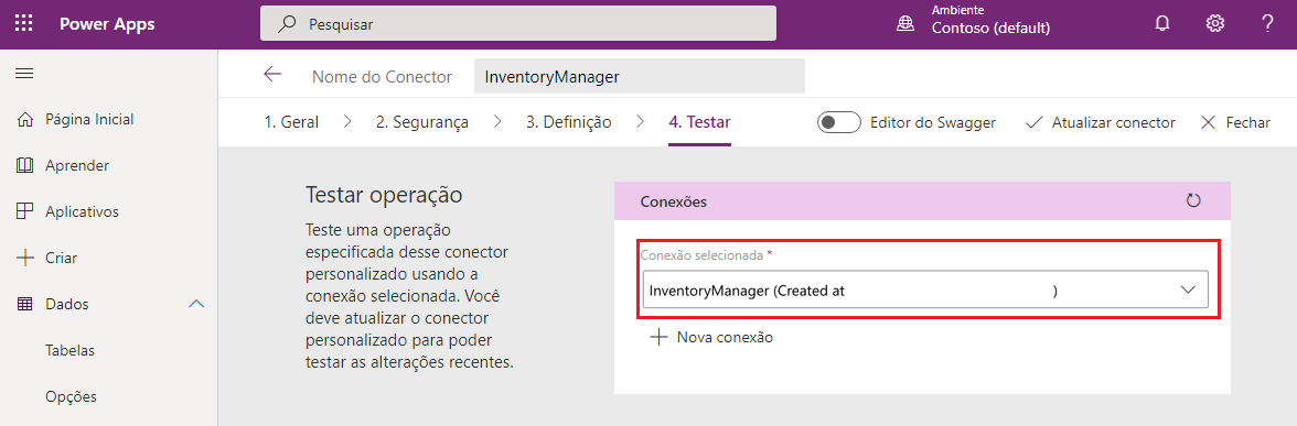 Guia do teste do conector personalizado