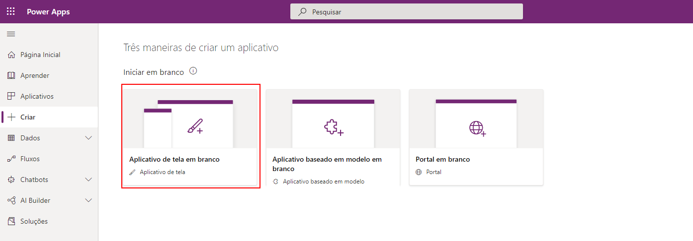 Criar Power Apps