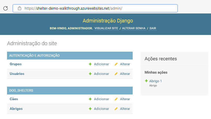 Screenshot showing Django admin and how to add shelters.