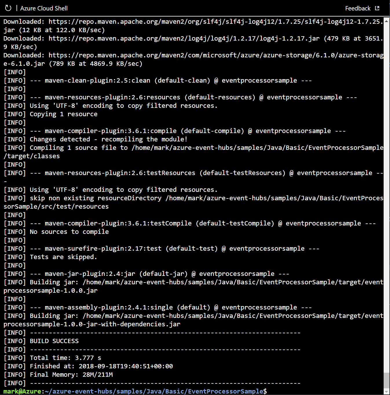 Resultados do build para o aplicativo de destinatário.