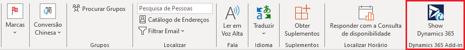 Captura de tela do Dynamics 365 App for Outlook.