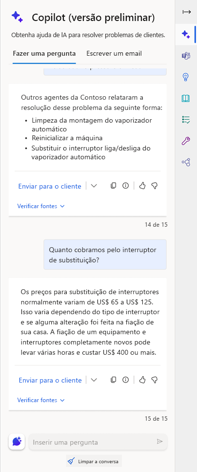 Captura de tela da guia Faça uma pergunta no Copilot.