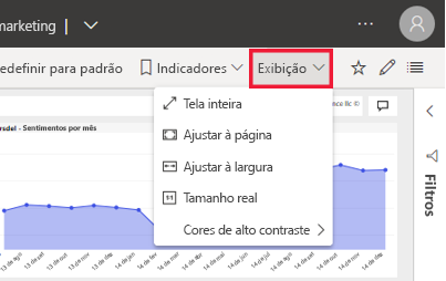 Captura de tela das opções do menu Exibir do Power BI.