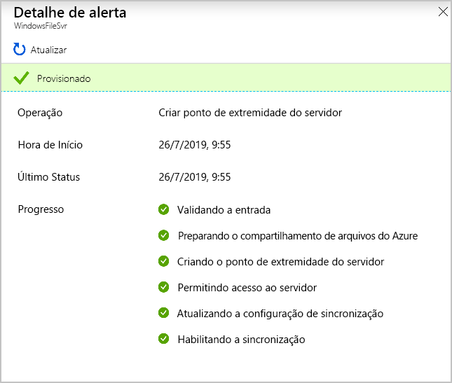 Captura de tela que mostra o status do ponto de extremidade.