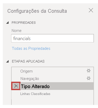 Captura de tela de como remover etapas da seção Etapas Aplicadas.