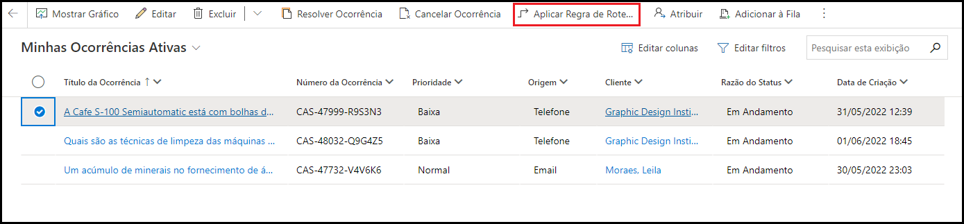 Captura de tela do botão Aplicar regra de roteamento.