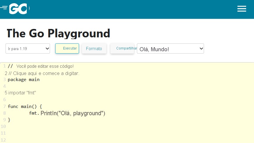 Captura de tela do Go playground.