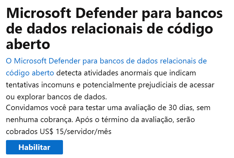 Captura de tela da seleção para habilitar o Microsoft Defender para Nuvem.