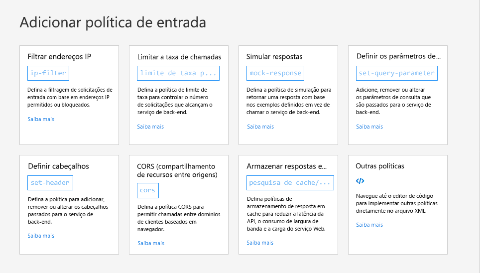 Captura de tela do escopo “Todas as APIs” para adicionar a política no portal.