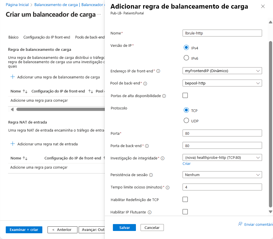 Adicionar uma nova regra de balanceamento de carga.