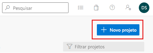 Captura de tela do Azure DevOps com o botão Novo projeto realçado.