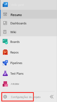 Screenshot of Azure DevOps that shows the menu, with the Project settings item highlighted.