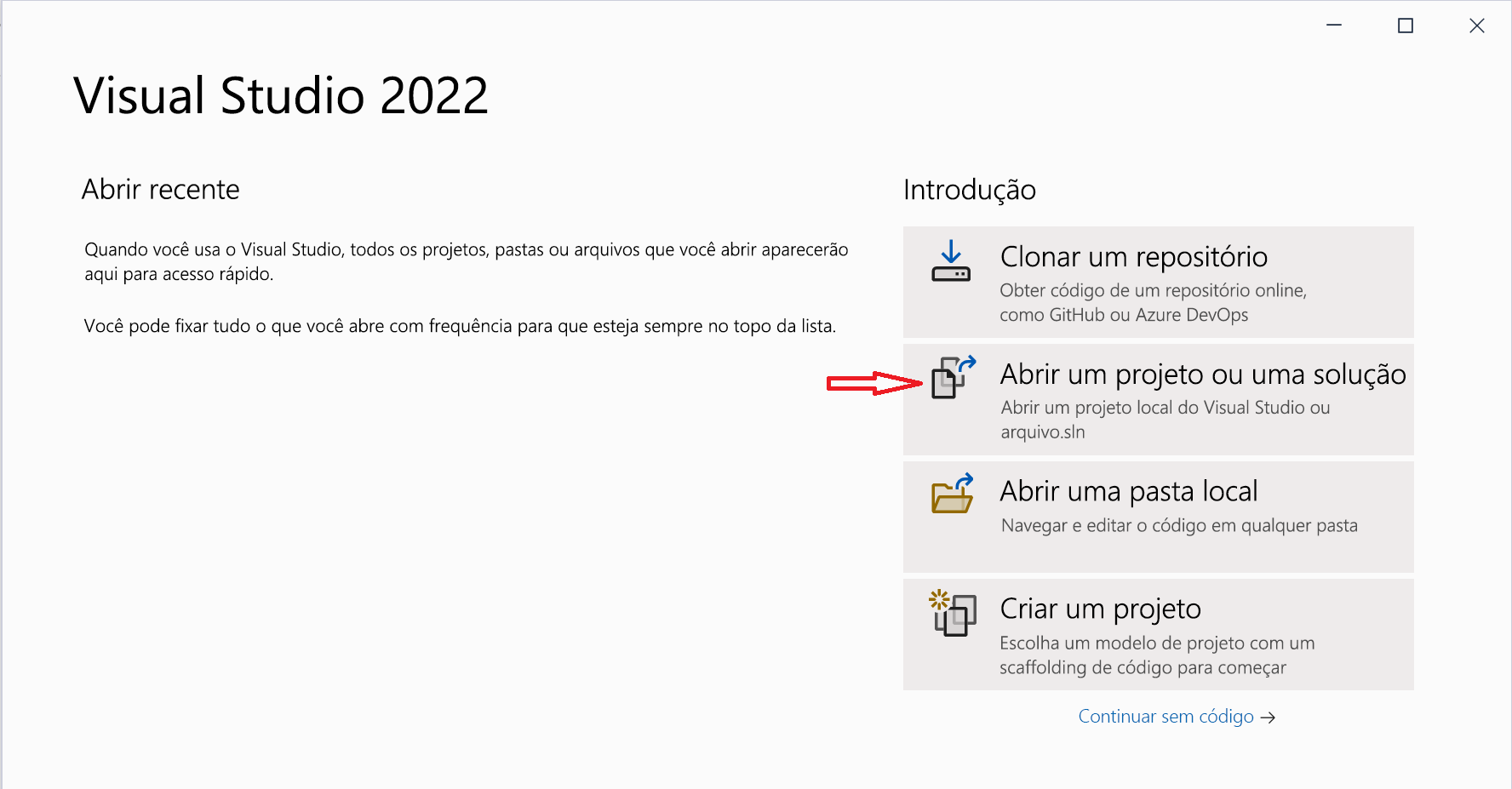 Abertura da solução no Visual Studio.