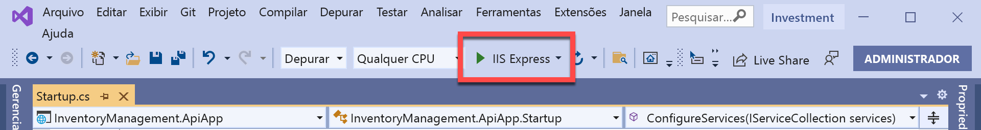 Depuração no Visual Studio.